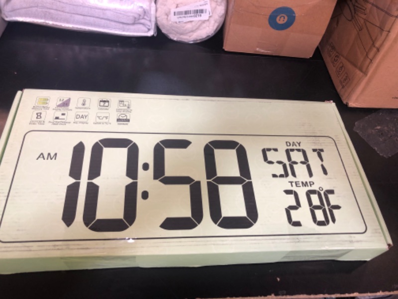 Photo 1 of Large Digital Wall Clock with Remote Control 17.2" LED Large Display Timer with Temperature Date Week Auto DST Adjustable Brightness, Big Wall Alarm Clock for Living Room Office Garage Gym Seniors