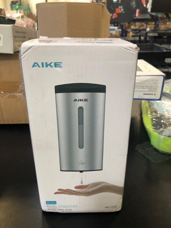Photo 1 of AIKE Wall-Mount Automatic Liquid Soap Dispenser 27oz Large Capacity Brushed Stainless Steel Finish Model AK1205