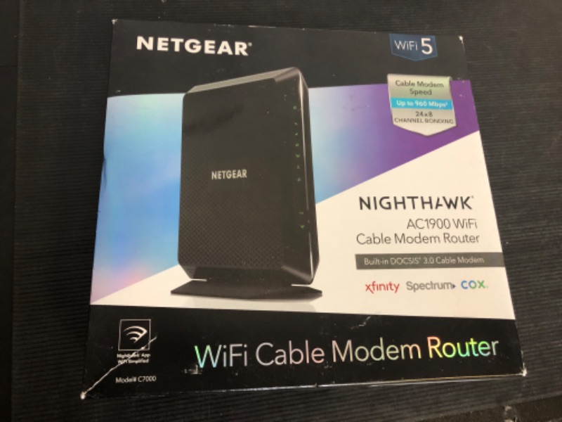 Photo 2 of NETGEAR Nighthawk Modem Router Combo C7000-Compatible with Cable Providers Including Xfinity by Comcast, Spectrum, Cox,Plans Up to 800Mbps | AC1900 WiFi Speed | DOCSIS 3.0