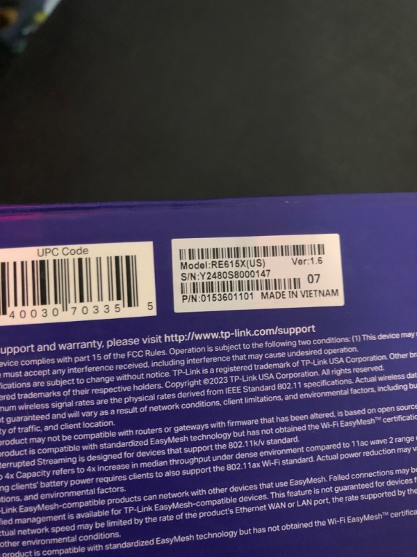 Photo 1 of TP-Link AX1800 WiFi 6 Range Extender with Ethernet Port | Internet Signal Booster for Home | Dual-Band Wireless Repeater Amplifier | Access Point Mode | APP Setup | OneMesh Compatible (RE615X)