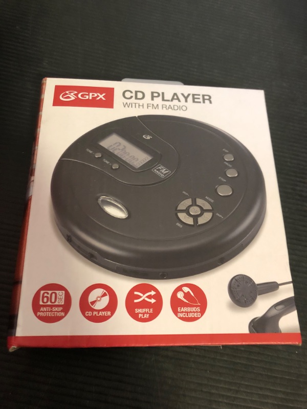 Photo 1 of GPX PC332B Portable CD Player with Anti-Skip Protection, FM Radio and Stereo Earbuds - Black