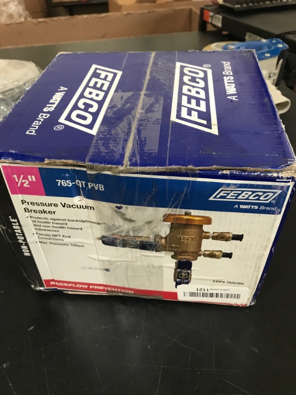 Photo 1 of Febco 765 Series 1/2" Bronze Pressure Vacuum Breaker Backflow Preventer, Quarter Turn Shutoff, NPT Connections, Spring-Loaded Check Valves, Max Pressure 150 psi, Industrial Plant, Irrigation System