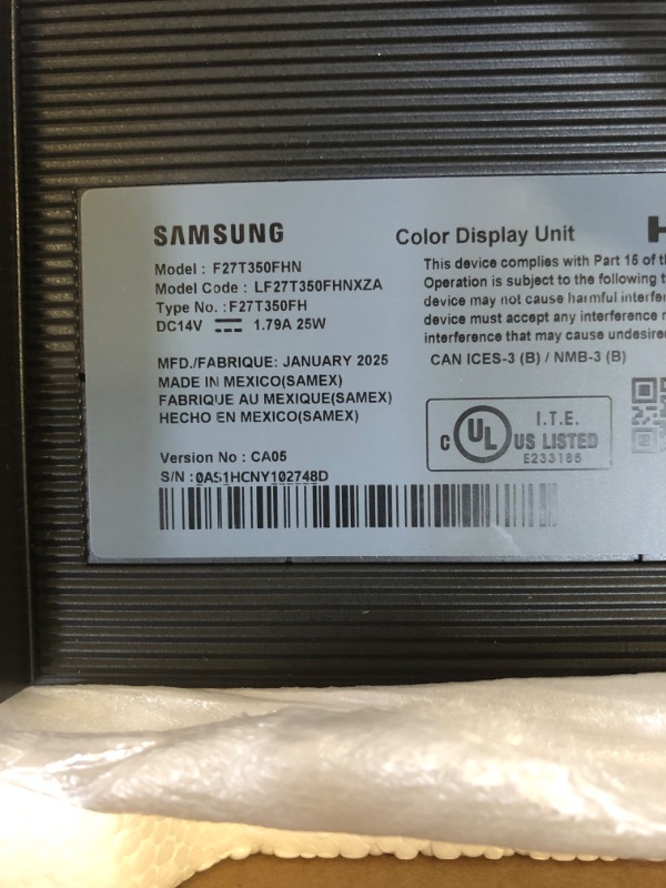 Photo 1 of Samsung 27' T35F Series FHD 1080p Computer Monitor, 75Hz, IPS Panel, HDMI, VGA (D-Sub), AMD FreeSync, Wall Mountable, Game Mode, 3-Sided Border-Less, Eye Care, LF27T350FHNXZA