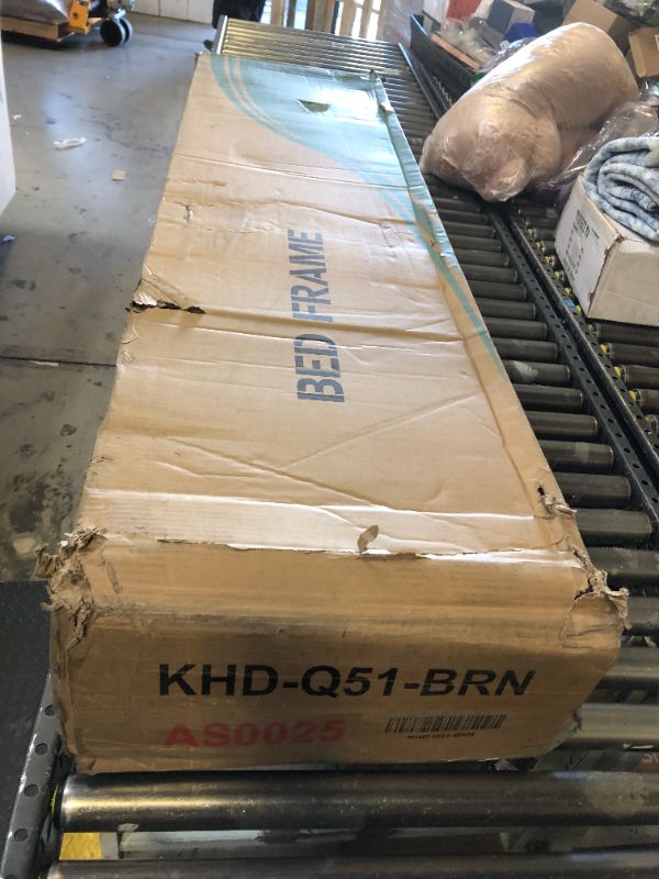 Photo 1 of VECELO Queen Size Bed Frame with 50" Tall Storage Bookcase Headboard, 4 Large Storage Drawers & Charging Station, Heavy-Duty Metal Slats/No Box Spring Needed, Rustic Brown