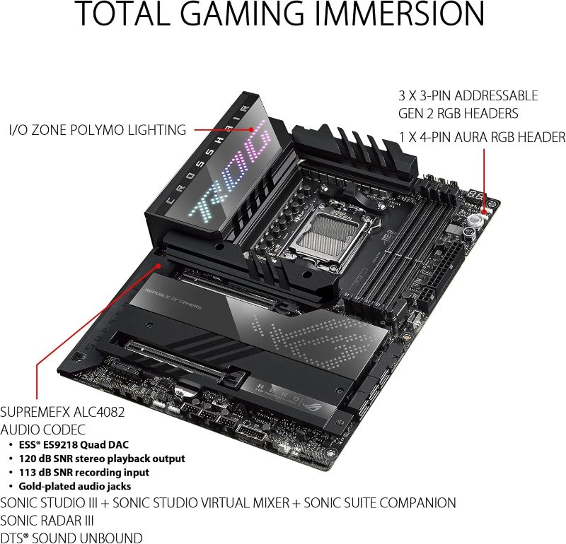 Photo 1 of ASUS ROG Crosshair X670E Hero AMD X670 AM5 Ryzen™ Desktop 9000 8000 & 7000 ATX Motherboard, 18 + 2 Power Stages,?PCIe® 5.0, DDR5, 5X M.2 Slots, USB 3.2 Gen 2x2 with Quick Charge 4+, USB4®, Wi-Fi 6E
