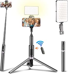 Photo 1 of 120 LED Selfie Light, Phone Light, PEYOU 6 in 1 Selfie Stick Tripod with 3 Light Modes Fill Light Clip, Selfie Stick with Bluetooth Remote, Perfect for Selfies, Makeup, TikTok, Live Streaming