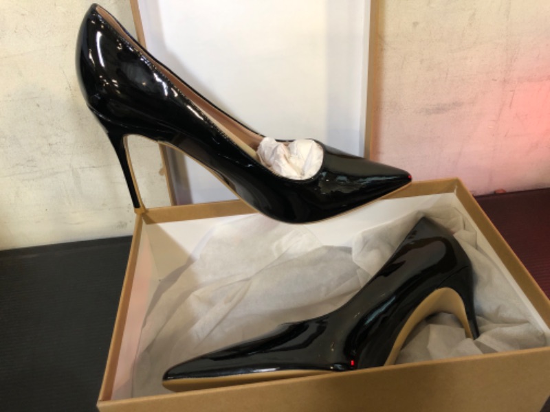 Photo 1 of 9.5--GENSHUO High Heels Pumps for Women Closed Toe,Sexy Pointy Stiletto Heels 4 Inch,Party Prom Dress Pump Shoes Patent Leather Black Size 9.5