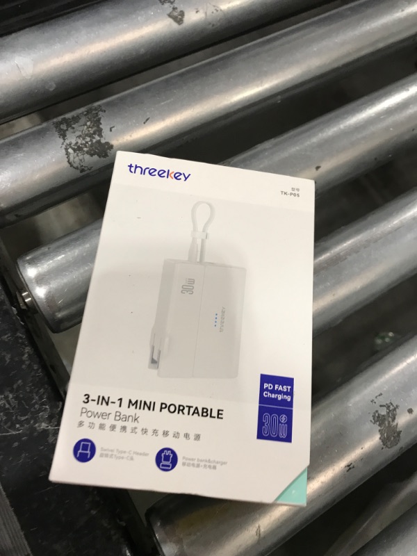 Photo 1 of THREEKEY Travel Portable Plug in Charger 5000mAh Power Bank for Samsung Galaxy, 20W PD Fast Charging Power Bank with 30W GaN Wall Charger for iPhone 16/15 Series iPad Air/ProPixel (White)