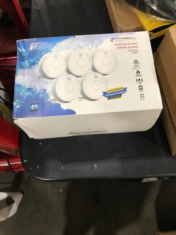 Photo 1 of Siterwell  Detector, Hardwired Interconnected Smoke Detector, Photoelectric Smoke Alarm with 9V Backup Battery, Fire Alarm with Test/Silence Button, ETL-9th Listed, GS562A, 5 Packs