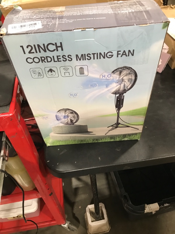 Photo 1 of Misting Fan Portable, 20000mAh 12-Inch Outdoor Misting Fan for Patios Outside, 2 In 1 Pedestal & Tabletop Oscillating Fans with Misting Kit, Rechargeable Cooling Fans with Remote/Mist/7 Gear/Timer