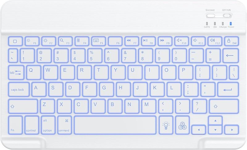Photo 1 of OMOTON Bluetooth Keyboard, Wireless Rechargeable Keyboard for iPad, iPad Pro, iPad mini, iPad Air with Illuminated LED (White)
