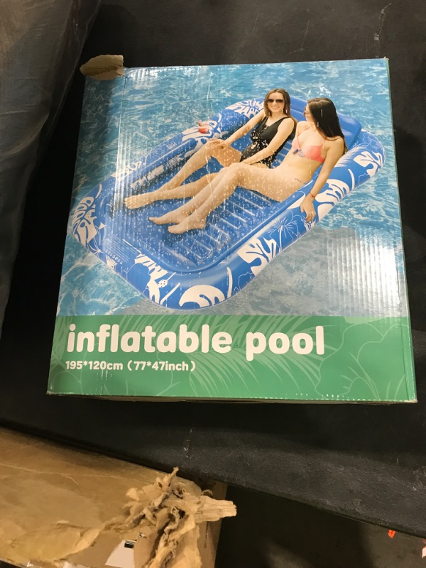 Photo 1 of Inflatable Tanning Pool Lounger Float with Sprinkler, 77" x 48" Pool Floats Adult with Pillow, 6 in 1 Suntan Tub Raft Floatie with Drink Holder Sunbathing Water Lounge