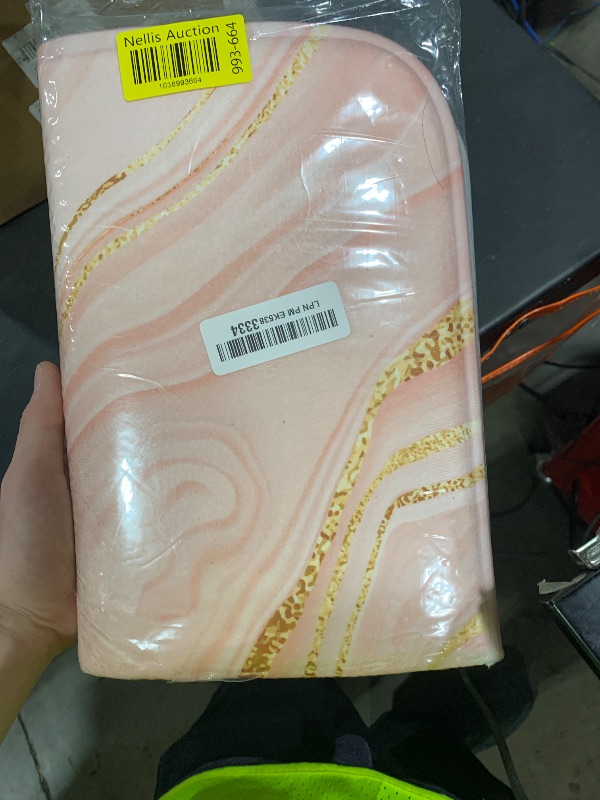 Photo 1 of Britimes Pink Marble Bathroom Rug Set of 3, Gold Rose 3 Pieces Bath Mats Set, Vintage Style Peach Blush Non-Slip Washable Cover Floor Rug Decorations for Kitchen Bathroom Bedroom