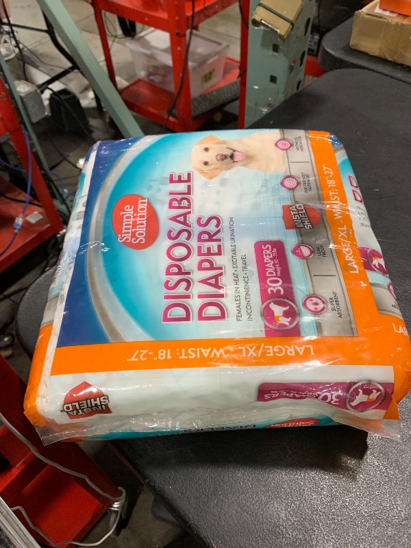 Photo 1 of Simple Solution Disposable Dog Diapers, Female Dog Diapers, Puppy Potty Training, Incontinence and Heat Cycle Protection, Large Diapers for Dogs, 18-27 Inch Waist, 30 Count