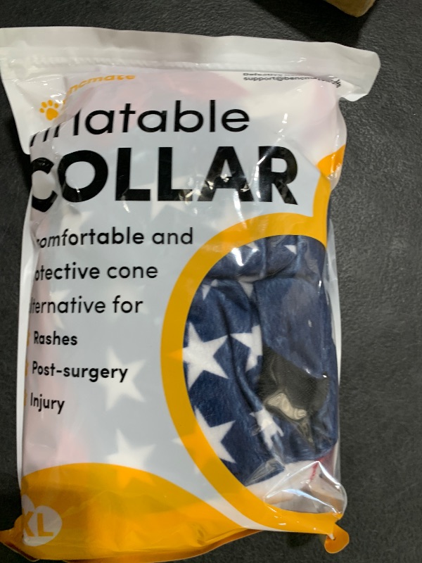 Photo 1 of BENCMATE Inflatable Dog Cone Collar Alternative, Soft Dog Cone for Small Medium Large Dogs and Cats, Neck Recovery ECollar Donut Collar After Surgery (XLarge, Flag)