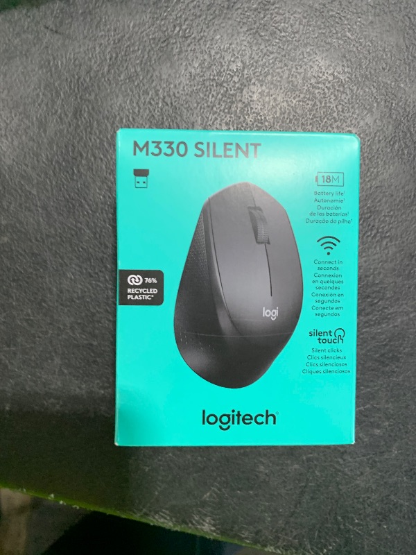 Photo 1 of Logitech M330 SILENT Wireless Mouse, 2.4GHz with USB Receiver, Optical Tracking, Quiet & Lightweight, Long Battery Life, for PC, Mac, Laptop, Chromebook - Black