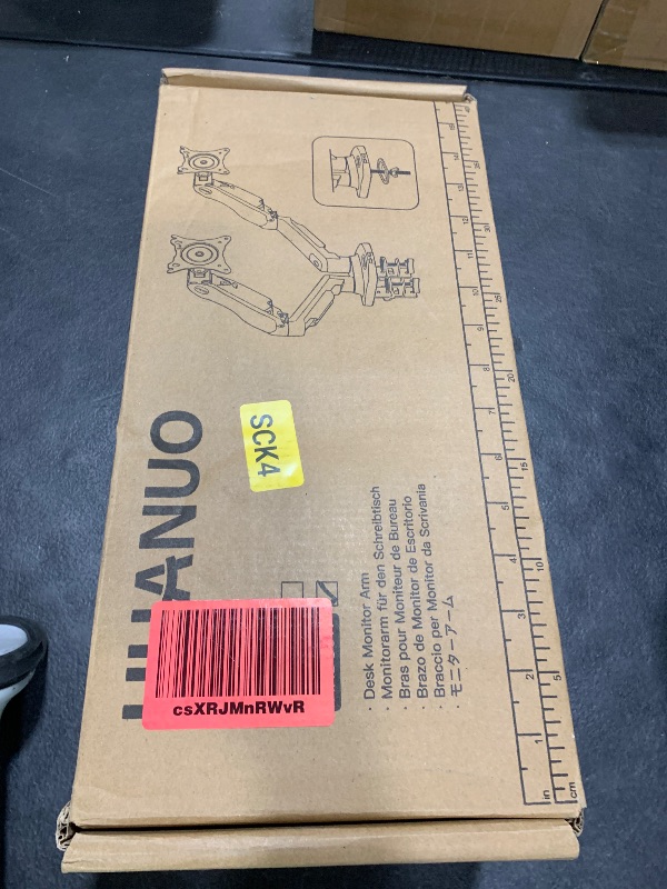 Photo 1 of HUANUO Dual Monitor Stand - Full Adjustable Monitor Desk Mount Swivel Vesa Bracket with C Clamp, Grommet Mounting Base for 13 to 32 Inch Computer Screens - Each Arm Holds 4.4 to 19.8lbs - White