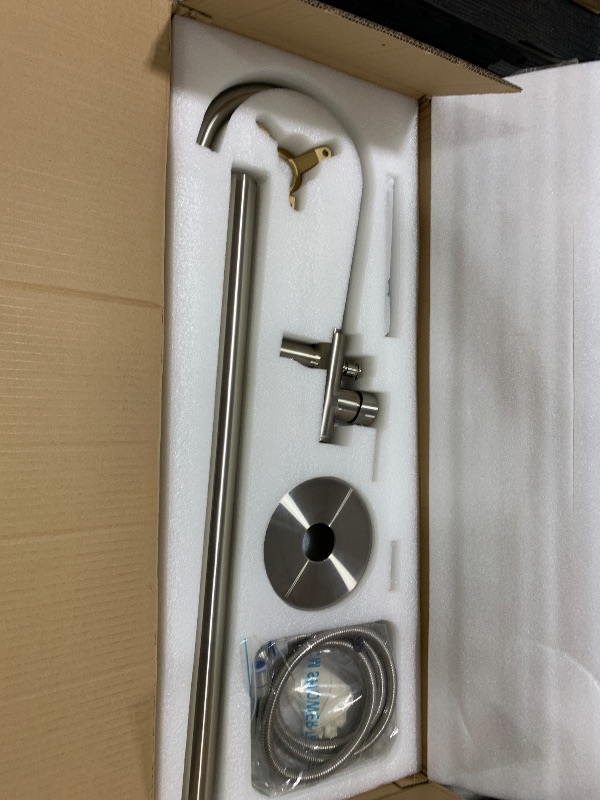 Photo 1 of Free Standing Tub Faucet Brushed Nickel Tub Filler Freestanding Bathtub Faucet with Sprayer, High Flow Floor Mount Tub Faucet Brass, Single Handle - JIAENLEMA