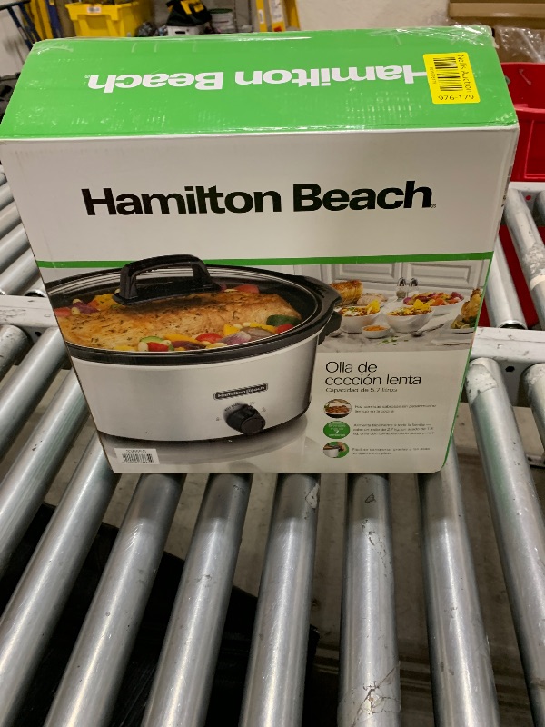 Photo 1 of Hamilton Beach 6-Quart Slow Cooker with 3 Cooking Settings, Dishwasher-Safe Stoneware Crock & Glass Lid, Silver (33665G)