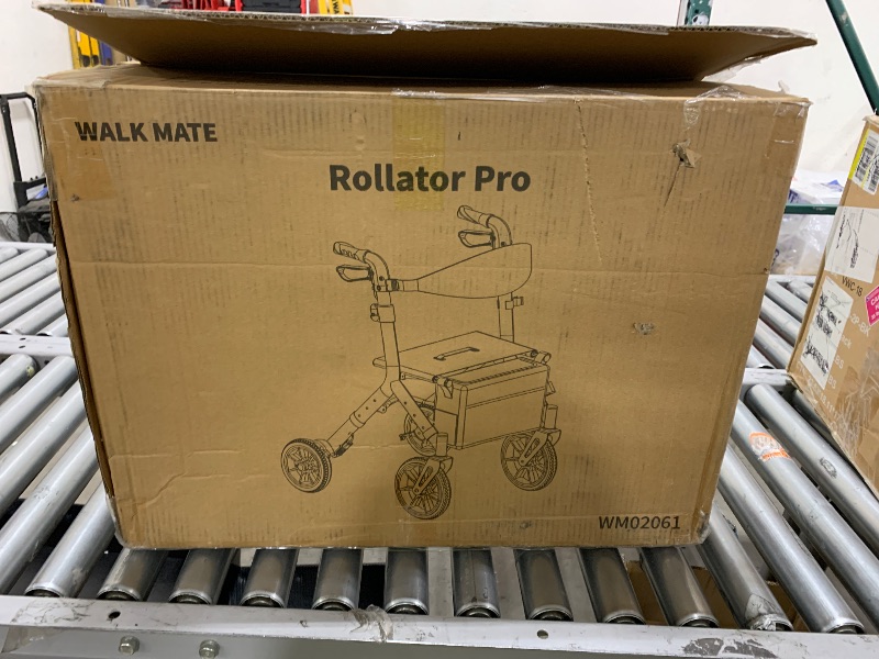 Photo 1 of WALK MATE Rollator Walker for Seniors Taller 5.3~7ft with Height-Adjustable Seat, 10 Inch Wheels Wire-Hidden Walkers Compact Folding Design Lightweight Mobility Walking Aid Widen Backrest, Blue