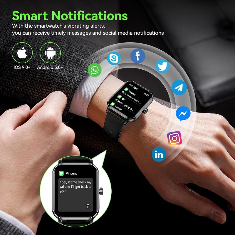 Photo 1 of Smart Watch for Men Women (Answer/Make Call) 1.85" HD Touch Screen Fitness Tracker, 120+ Sport Modes, 24/7 Heart Rate/Sleep Monitor/Pedometer/Calories, Fitness Watch for Android/iOS (Black)
