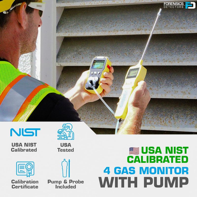 Photo 1 of 4 Gas Monitor + Pump by Forensics Detectors | USA NIST Calibration Certificate | USB Recharge | 4 Gas with Probe for Confined Space |
