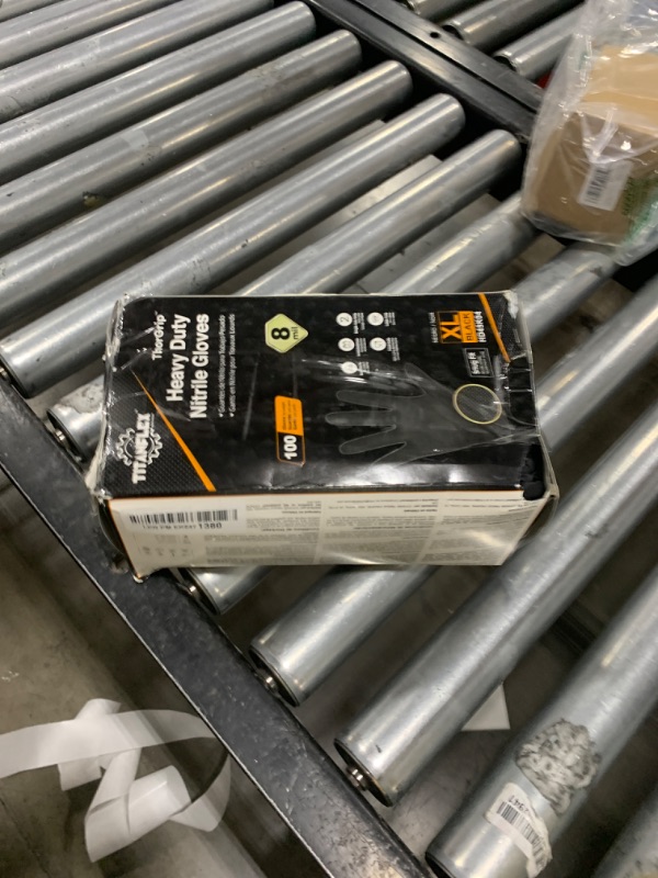 Photo 1 of TitanFlex ThorGrip Heavy Duty Black Industrial Nitrile Gloves, 8-mil, XL, Box of 100, Latex Free, Raised Diamond Texture, Powder Free, Food Safe, Rubber Gloves, Mechanic Gloves