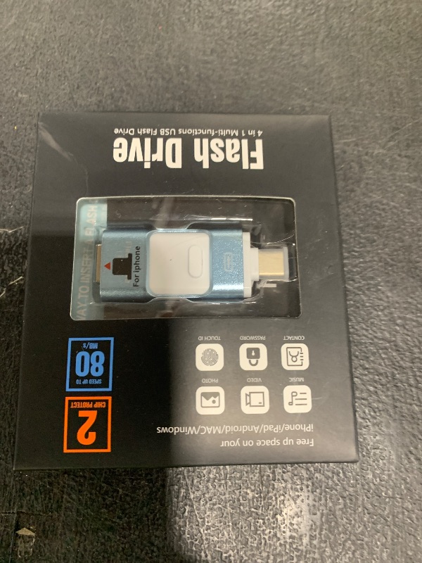 Photo 1 of Flash Drive for iPhone 256GB, 4 in 1 USB Type C Memory Stick, Photo Stick External Storage Thumb Drive for iPhone iPad Android Computer, Sky Blue