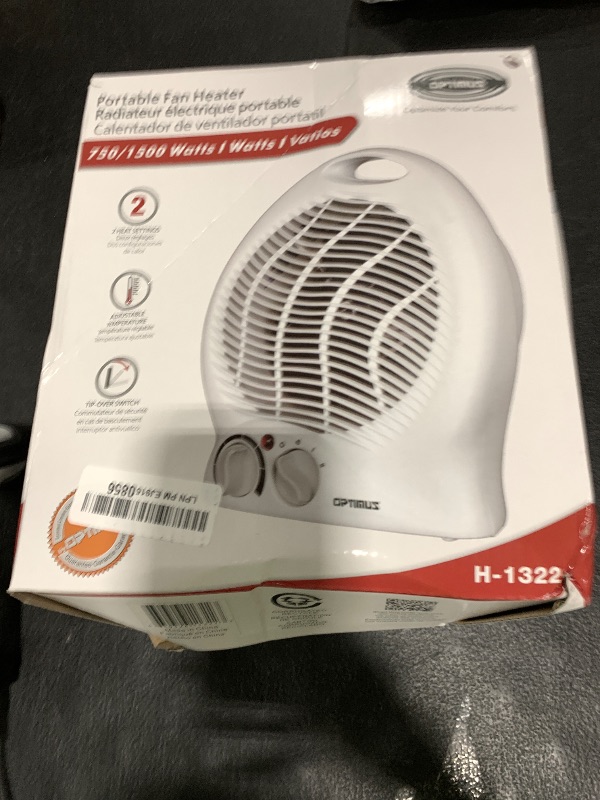 Photo 1 of Optimus H-1322 Portable 2-Speed Fan Heater with Thermostat , White