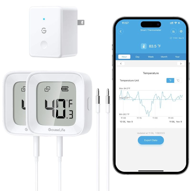 Photo 1 of GoveeLife WiFi Refrigerator Thermometer with Alarm, Wireless Digital Freezer Temperature Gauge with App Control, LCD Display, 2 Years Free Data Export, for Home Kitchen Fridge Hot Tub 2 Pack