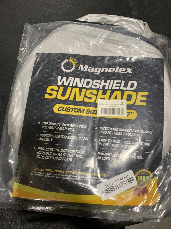 Photo 1 of Magnelex Tesla Windshield Sunshade for Model 3/Y | Reflective 240T Material Sun Shade with Mirror Cut-Out | Foldable Sun Shield