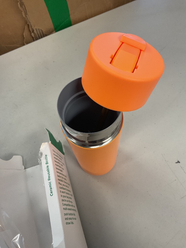 Photo 1 of Frank Green - Ceramic Reusable Bottle - Stainless Steel Water Bottle With Straw - Flip Straw Lid - 20oz - Neon Orange