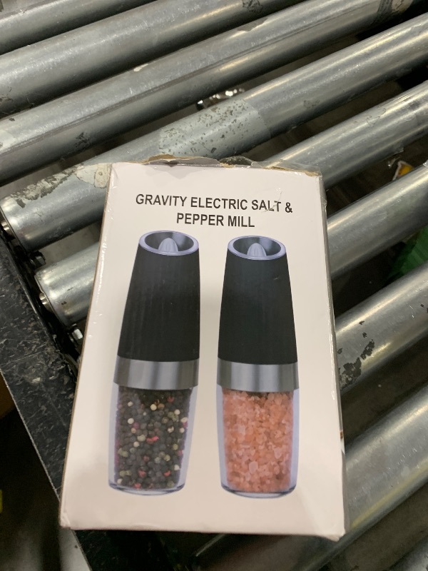 Photo 1 of UNNEES Gravity Electric Salt and Pepper Grinder set of 2, Automatic Salt And Pepper Grinder Set, Adjustable Roughness, Battery Powered, LED Light, 2 Pack, (Khaki)