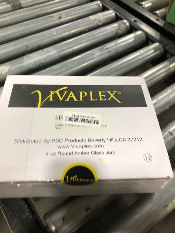 Photo 1 of Vivaplex, 12, Amber, 4 oz, Round Glass Jars, with Inner Liners and black Lids