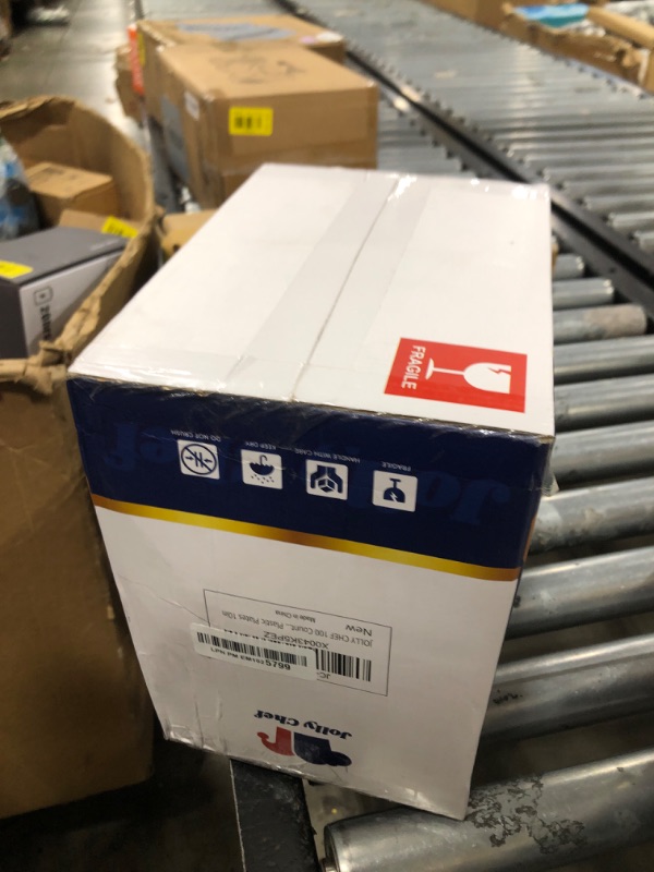 Photo 1 of JOLLY CHEF 100 Pieces Gold Plastic Plates, 10 Inch Disposable Dinner White with Gold Rim, Heavy Duty Disposable Plastic Plates for Dinner, Birthdays and Weddings