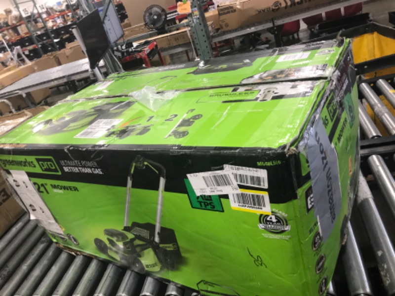 Photo 1 of Greenworks 60V 21” Cordless (Push) Lawn Mower (LED Lights + Aluminum Handles), 5.0Ah Battery and Rapid Charger