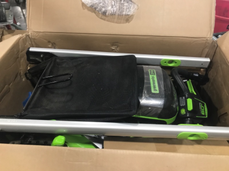 Photo 1 of Greenworks 60V 21” Cordless (Push) Lawn Mower (LED Lights + Aluminum Handles), 5.0Ah Battery and Rapid Charger