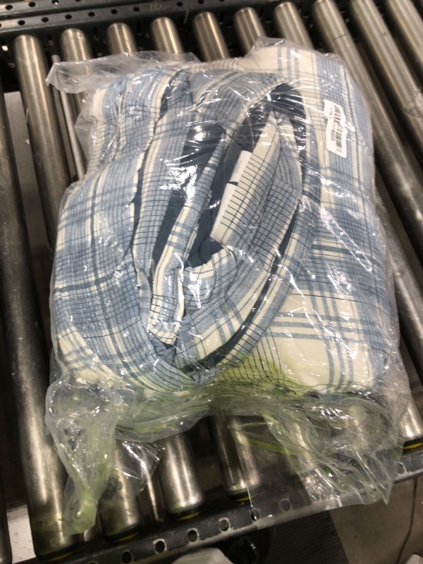 Photo 1 of MaiRêve Plaid Queen Comforter Sets, Blue Grey Grid Farmhouse Bedding Set Bed in A Bag, Classic Checkered Comforter Sets with Fitted & Flat Sheet, Pillowcases & Shams(Blue Grey, 90"x90")