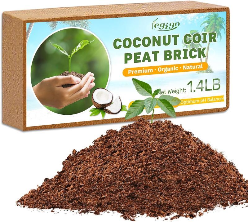 Photo 1 of Legigo Pack of 1 Organic Coco Coir Bricks- 100% Natural Compressed Coco Peat Brick Coconut Fiber Substrate with Low EC& pH Balance, Coir Plant Soil Enhance Root Growth for Herbs, Flowers, House Plants
