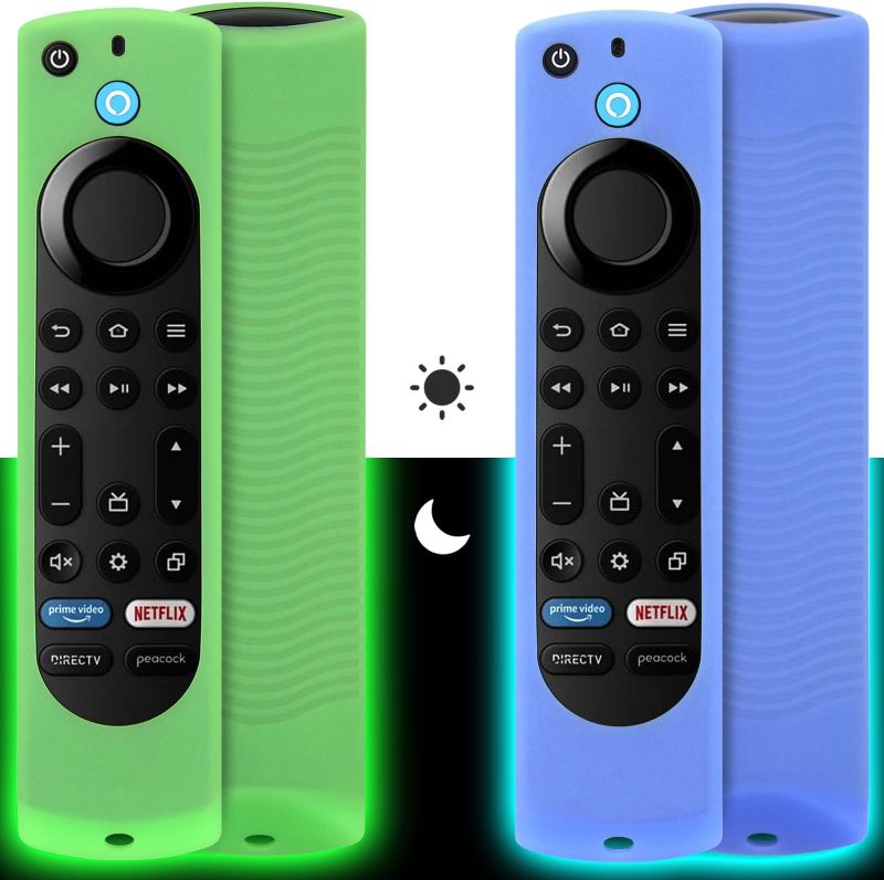 Photo 1 of (2Pcs) OneBom Silicone Remote Case Glow in The Dark for Firetv 4K Max (2nd)/Insignia/Pioneer/Omni (QLED) Series with Lanyard, Lightweight Anti-Slip Shockproof(Glow Green&Glow Blue)