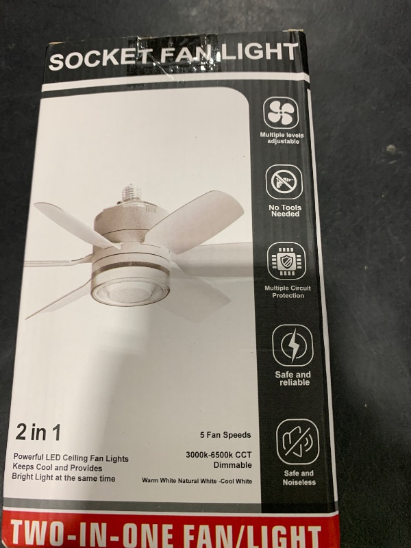 Photo 1 of Fanspex 20.5'' Socket Fan Light with Memory Function, 5 Fan Speeds with Adjustable Light for Bedroom, Kitchen, Living Room, 8 Hours Timer, White (Remote need Paired before Use)