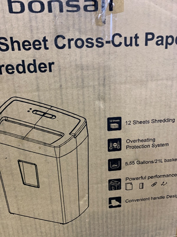 Photo 1 of Bonsaii 12-Sheet Cross Cut Paper Shredder, 5.5 Gal Home Office Heavy Duty Shredder for Paper, Credit Card, Mail, Staples, with Transparent Window, High Security Level P-4 (C275-A)