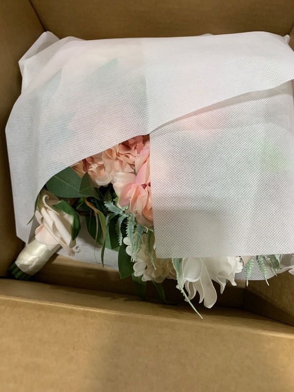 Photo 1 of Ling's Moment Blush Pink Wedding Bouquets for Bride, Blush and Cream Bridal Bouquets for Bride, 15 Inch Free Form Artificial Wedding Flower Bouquet