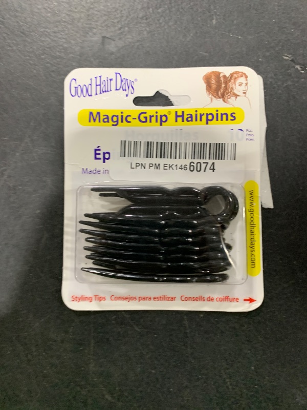 Photo 1 of Good Hair Days Hair Pins - 2 1/2" Plastic, U-shaped Magic Grip Hairpins, Strong Durable Pins For Fine, Thick & Long Hair, Styling Accessories - Black, Set of 10