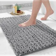 Photo 1 of Bathroom Floor Mat 24x36in Super Soft Non-slip Absorbent Quick Dry Machine Washable Chenille Long Pile Shower Mat Bathroom Floor Decorative Accessories Beige
