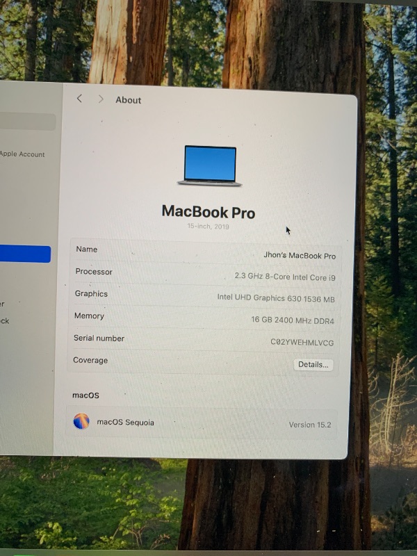 Photo 1 of Apple Mid 2019 MacBook Pro with 2.3 GHz Intel Core i9, 15-inch, 16GB RAM, 512GB SSD Space Gray (Renewed)