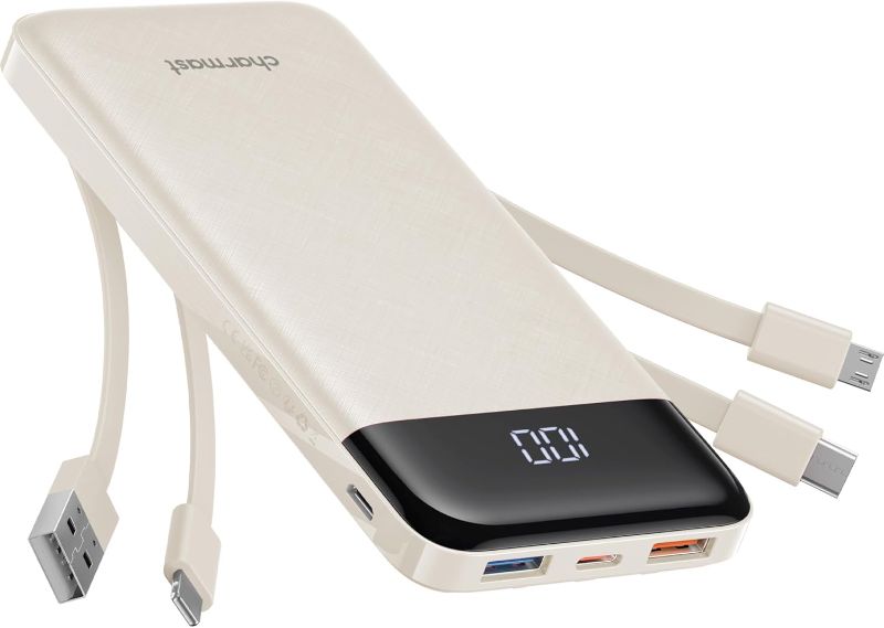 Photo 1 of Portable Charger with Built in Cables, Portable Charger with Cords Wires Slim 10000mAh Travel Essentials Battery Pack 6 Outputs 3A Fast Charging Power Bank for iPhone Samsung Pixel LG Moto iPad
