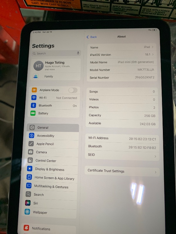 Photo 1 of Apple iPad mini 6-256GB - WiFi - Space Gray (Renewed Premium) LOCKED- PARTS