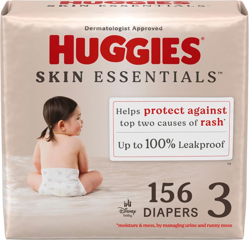 Photo 1 of Huggies Size 3 Diapers, Skin Essentials Baby Diapers, Size 3 (16-28 lbs), 156 Count (3 Packs of 52)
