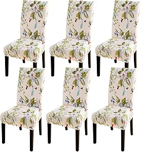 Photo 1 of SearchI Dining Room Chair Covers Slipcovers Set of 6, Spandex Super Fit Stretch Removable Washable Kitchen Parsons Chair Covers Protector for Dining Room,Hotel,Ceremony,Beige+Flowers
